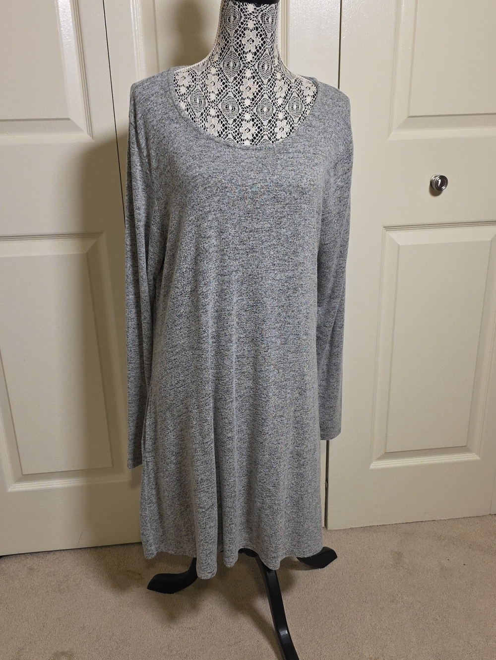 Light Gray Long-Sleeve Swing Mini Dress